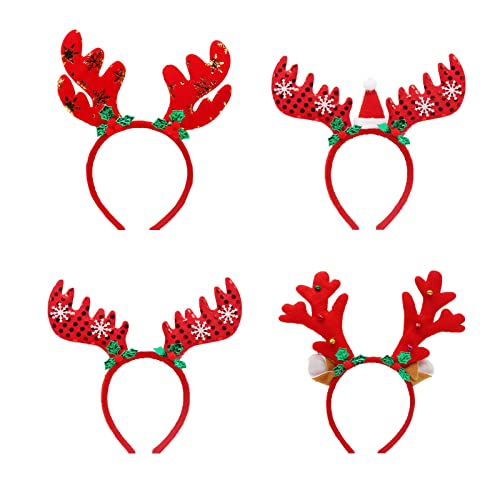 Anguxer Christmas Headbands, Weihnachten Rentier Stirnbänder, Haarbänder, Glitzer Geweih Ohren, Haarband Weihnachten Hüte Party Favors für Erwachsene und Kinder, 4PCs von Anguxer