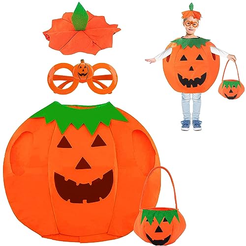 Anguxer Kürbis Kostüm Kinder,Halloween Kürbiskostüm mit Pumpkin Candy Bag für Halloween,Karneval,Cosplay von Anguxer