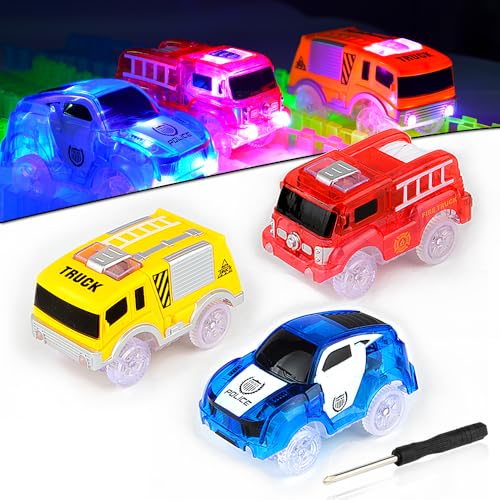 AniSqui Track Cars, 3 Pack Race Cars Autorennbahn Spielzeug Auto, 5 LED Blinklichtern Magic Toys, Childs Geschenke by von AniSqui