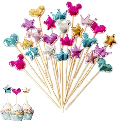 200 Stück Muffin Deko Cupcake Topper - Cupcake Deko Hochzeit, 4 Formen Cupcake Deko für Kinderpartys, Geburtstagsfeiern, Hochzeiten von Anicy