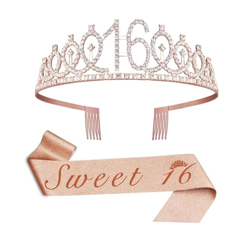 Anicy 16 Geburtstag Mädchen Krone Mädchen - Geburtstagskrone Sweet 16 Krone Geburtstag Schärpe für Geschenk Partyzubehör Anicy 16 Geburtstag Mädchen Krone Mädchen - Geburtstagskrone Sweet 16 Krone Geburtstag Schärpe für Geschenk Partyzubehör von Anicy