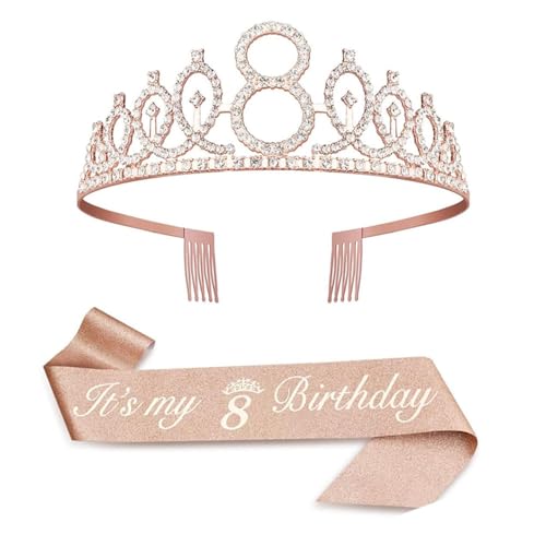 Anicy 8 Geburtstag Mädchen krone geburtstag - schärpe geburtstag und geburtstagskrone mädchen für mädchen geschenke 8 jahre, Birthday Girl Party Dekorationen Anicy 8 Geburtstag Mädchen krone geburtstag - schärpe geburtstag und geburtstagskrone mädchen für mädchen geschenke 8 jahre, Birthday Girl Party Dekorationen von Anicy