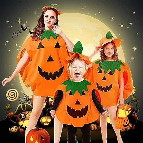 Aniepaa Kürbis Kostüm Kinder, Halloween Kostüm Kinder, Halloween Kostüm Festival Lustig niedlich Party Fancy Dress Outfits mit Kürbisse Hut ＆ Tasche für Kinder, Erwachsene, Baby（140-180 CM） von Aniepaa
