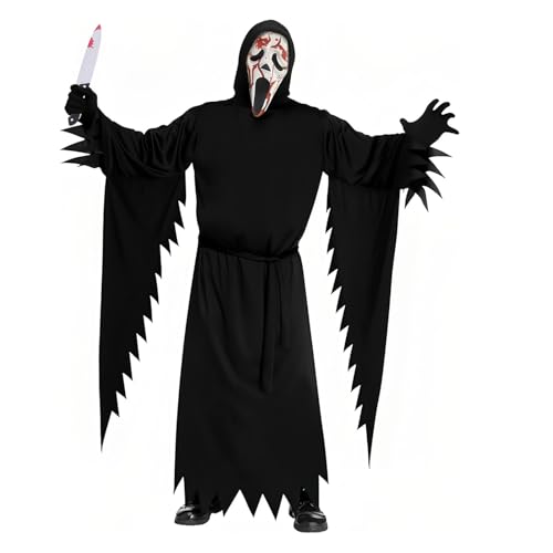 Aniepaa Scream Kostüm Halloween, Ghostface Kostüm, Gruselige Halloween Kostüms Erwachsene, Scary Movie Kostüms mit Maske Handschuh Plastik Dolch fur Halloweens Carnival Masquerade Horrorparty (L) von Aniepaa