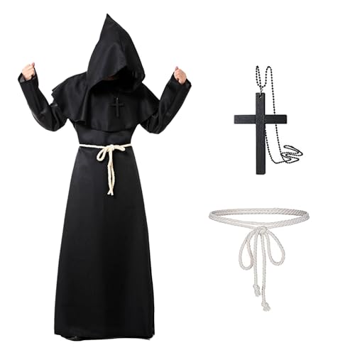 Mönch Kostüm Herren mit Kapuze Kreu, Faschingskostüme Männer, Karneval Kostüm Herren, Herren Cosplay Kapuzen Robe Gewand Mönchskutte Kostüm für Karneval, Mittelalterliche, Renaissance (Schwarz, XXL) Mönch Kostüm Herren mit Kapuze Kreu, Faschingskostüme Männer, Karneval Kostüm Herren, Herren Cosplay Kapuzen Robe Gewand Mönchskutte Kostüm für Karneval, Mittelalterliche, Renaissance (Schwarz, XXL) von Aniepaa