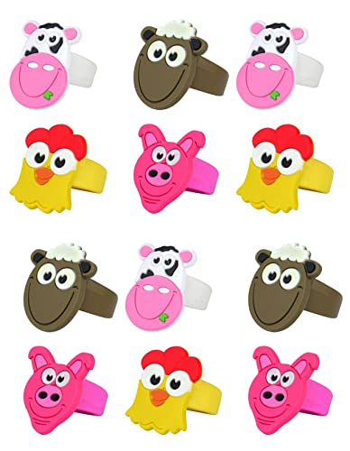 Anila's Komplette Bauernhoftiere Thema 10 Partytütenfüller & Gastgeschenke – 12 Bauernhoftiere Ringe (ideal für Kinder im Alter von 3-8 Jahren) von Anila's