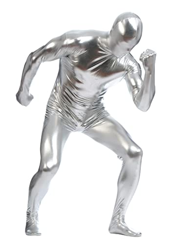 Aniler Unisex Metallic Glänzender Reißverschluss Zentai Stretchy Kostüm Cosplay Full Body (Größe L, Silber) von Aniler