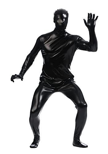 Aniler Unisex Metallic Glänzender Reißverschluss Zentai Stretchy Kostüm Cosplay Full Body (Größe M, Schwarz) von Aniler