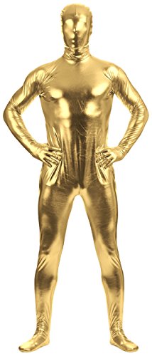 Aniler Unisex Metallic Glänzender Reißverschluss Zentai Stretchy Kostüm Cosplay Ganzkörper (X-Large, Gold) von Aniler