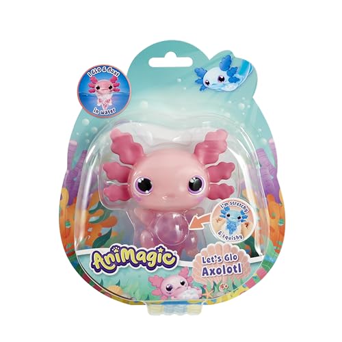 Animagic Let's Glo Axolotl – Elektronisches & leuchtendes Haustier – Rosa – für Kinder ab 4 Jahren – sensorisches Spiel & Touch-Erlebnis – ausziehbarer Körper – schwimmt & leuchtet im Wasser von Animagic