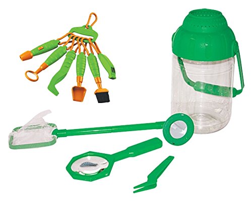 Naturbeobachtung Set 4teilig 5 Liter Eimer mit Lupe im Deckel, Kescher, Pinzette und extra Entdeckerwerkzeug und Lupenheft von EDU-TOYS