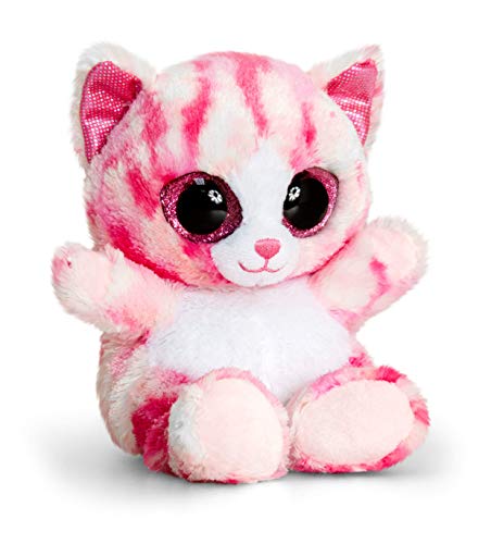 Animotsu Plüschtier Pink Katze, flauschiger Wegbegleiter mit großen Glitzeraugen, ca. 15 cm von Keel Toys