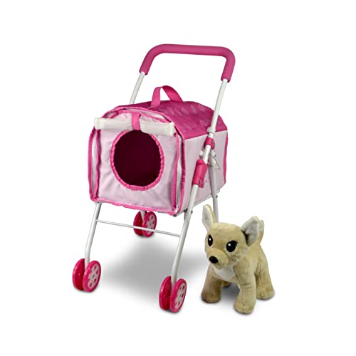 ANIVIA Haustier-Kinderwagen und Zubehör für Kinder im Alter von 3 bis 7 Jahren, Hundespielzeug für Kleinkinder, 2-teiliges Spielhunde-Set, Welpen-Party-Spielset mit 1 Haustier-Welpen inklusive, Rosa von ANIVIA