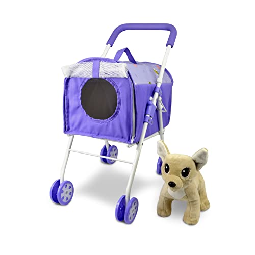 Haustier-Kinderwagen und Zubehör für Kinder im Alter von 3 bis 7 Jahren, ANIVIA Hundespielzeug für Kleinkinder, 2-teiliges Spielhunde-Set, Welpen-Party-Spielset mit 1 Haustier-Welpen inklusive Lila von ANIVIA