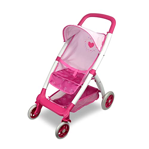 Puppen-Regenschirm-Kinderwagen, ANIVIA Toys Babypuppen-Kinderwagen für Kleinkinder mit Korb und stummen Rädern, ideal für Babypuppen bis 18 Zoll, Rosa von ANIVIA