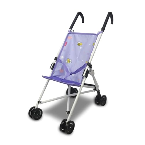 ANIVIA Puppen Puppenwagen,Faltbarer Kinderwagen Spielzeug Mädchen Geschenk Puppenbuggy ab 2，3,4,Jahre 58 x 39 x 27 cm geeignete Puppen bis 18 Zoll - Lila von ANIVIA