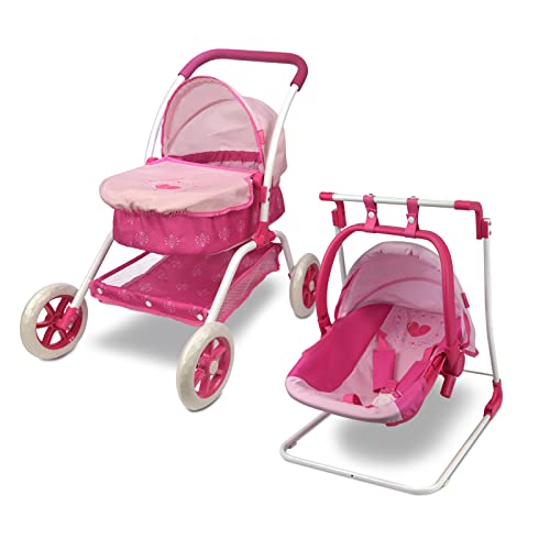 ANIVIA Puppenwagen, Puppenwagen, 8 in 1 Kinderwagen, Puppenwagen & Kinderwagen, Spielzeug, Geschenk für Kinder, geeignete Puppen bis 14 Zoll – Rosa von ANIVIA