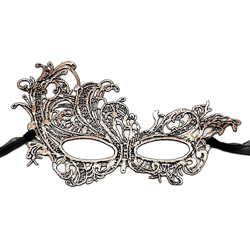 Aniyan Maskerade Maske Damen Herren, Venezianische Maske aus Spitze, Dicke Augenmaske mit Doppelsatinbändern für Karneval Halloween Weihnachten Party (Bronze) von Aniyan