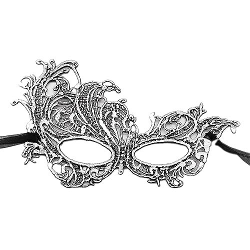 Aniyan Maskerade Maske Damen Herren, Venezianische Maske aus Spitze, Dicke Augenmaske mit Doppelsatinbändern für Karneval Halloween Weihnachten Party (Silber) von Aniyan
