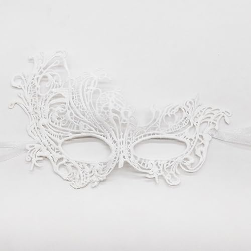 Aniyan Maskerade Maske Damen Herren, Venezianische Maske aus Spitze, Dicke Augenmaske mit Doppelsatinbändern für Karneval Halloween Weihnachten Party (Weiß) von Aniyan