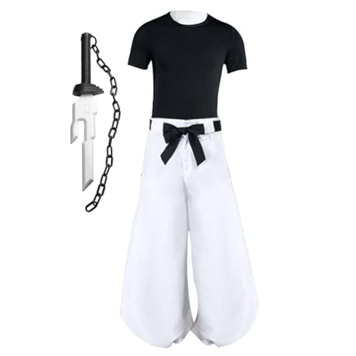 Anime Fushiguro Toji Cosplay Outfit Fushiguro Toji Kostüm Weiße Hose Hemd Waffe Requisiten Komplettset Rollenspiel Schuluniform Männer Frauen Halloween Karneval Party Verkleidung von Anjinguang