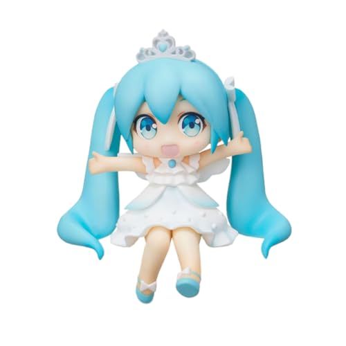 Anime Miku Figur,Mini Sitzende Figur Miku Action Figur Modell,Weißes Kleid Sammelfigur PVC Statue Ornament Dekoration 7.5cm von Anjinguang