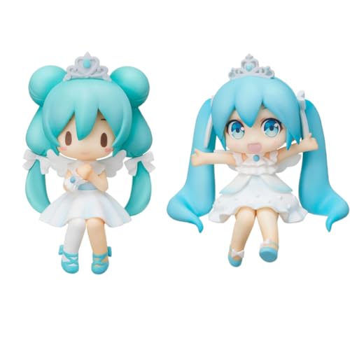 Anime Miku Figur,Mini Sitzende Figur Miku Action Figur Modell,Weißes Kleid Sammelfigur PVC Statue Ornament Dekoration 7.5cm von Anjinguang