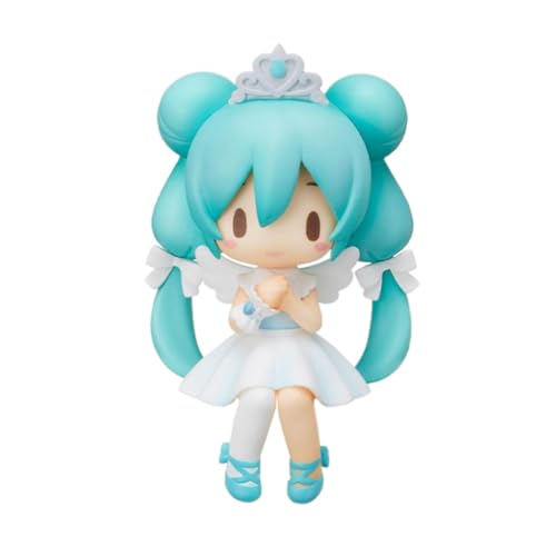 Anime Miku Figur,Mini Sitzende Figur Miku Action Figur Modell,Weißes Kleid Sammelfigur PVC Statue Ornament Dekoration 7.5cm von Anjinguang