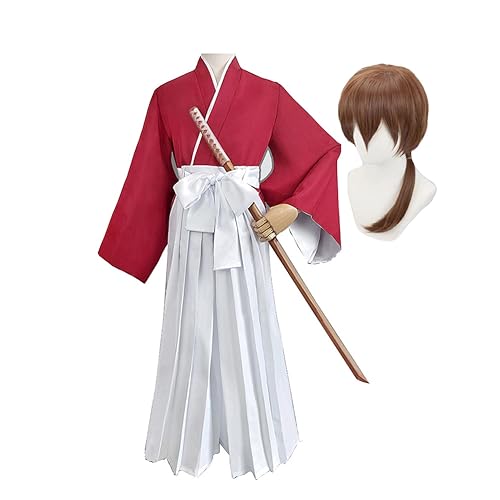 Anime Rurouni Kenshin Kostüm Himura Kenshin Cosplay Roter Kimono Kendo Kostüm Full Halloween Cosplay Kostüm von Anjinguang