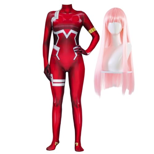 Anjinguang 02 Cosplay Kostüm Zero Two Jumpsuit Anime 02 Rot Bodysuit Kampfanzug Halloween Weihnachten Party Outfits für Frauen von Anjinguang