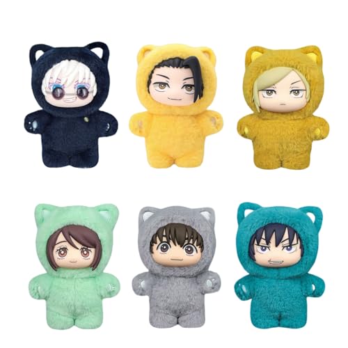 Anjinguang 6PCS Anime JJK Figur Statue Gojo Satoru Actionfigur 14 cm Geto Suguru Plüsch Pyjama-Stil PVC-Modell JJK Merchandise Sammlerstück Auto-Schreibtischdekoration Geschenke von Anjinguang
