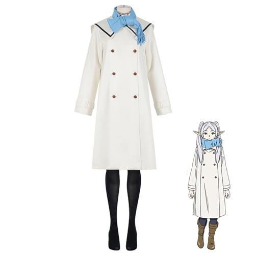 Anjinguang Anime-Frieren Cosplay-Kostüm für Damen, weißer Mantel, Rock, Uniform, Elfenohren, Requisiten, Outfit für Halloween-Party von Anjinguang