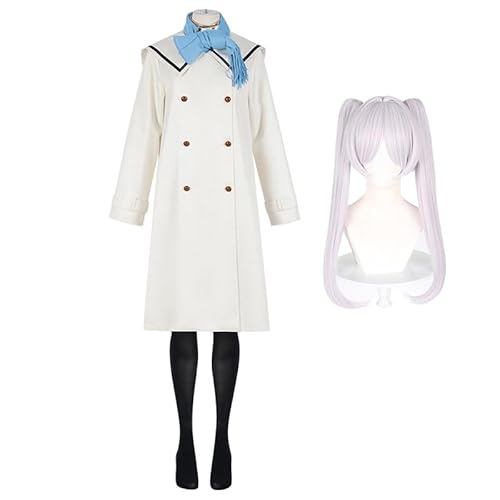 Anjinguang Anime-Frieren Cosplay-Kostüm für Damen, weißer Mantel, Rock, Uniform, Elfenohren, Requisiten, Outfit für Halloween-Party von Anjinguang