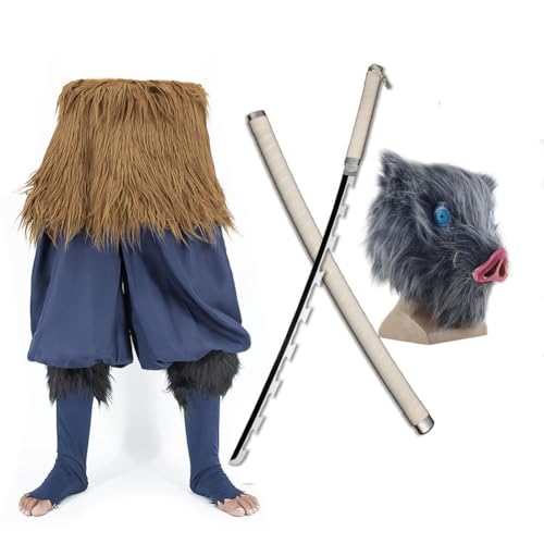 Anjinguang Anime Hashibira Inosuke Cosplay Kostüm Inosuke Outfit Wildschweinkopf Schwert Hose Full Comic Charakter Uniform für Fasching Party Halloween Rollenspiel Anjinguang Anime Hashibira Inosuke Cosplay Kostüm Inosuke Outfit Wildschweinkopf Schwert Hose Full Comic Charakter Uniform für Fasching Party Halloween Rollenspiel von Anjinguang