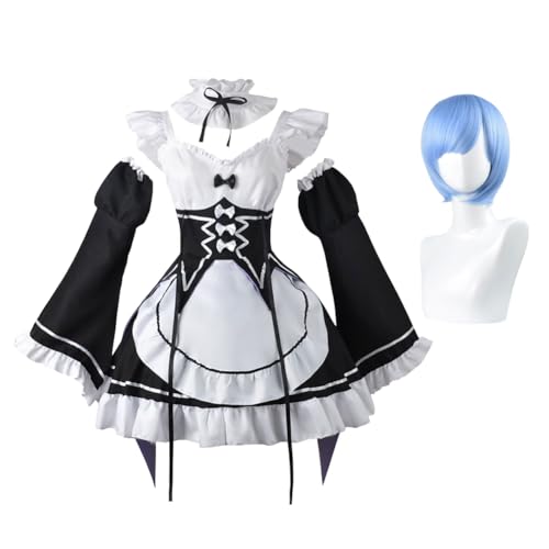 Anjinguang Anime Re:0 Rem Ram Maid Cosplay Kostüm Halloween Party Outfits Anime Ausstellung Lolita Kleid Uniform für Frauen Mädchen Anjinguang Anime Re:0 Rem Ram Maid Cosplay Kostüm Halloween Party Outfits Anime Ausstellung Lolita Kleid Uniform für Frauen Mädchen von Anjinguang