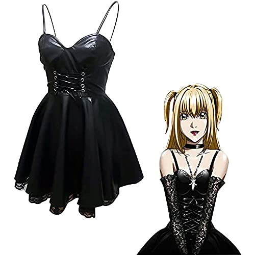 Anjinguang Death Note Misa Amane Kostüm Gothic Schwarzes Kleid Outfits Anime Misa Cosplay Kleid Full Set für Frauen Mädchen Halloween Party D von Anjinguang