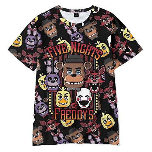 Anjinguang FNAF T-Shirt Fazbear's Pizza Kids 3D gedruckt Kurzarm Sicherheitslücke Lässige Mode Sommer Rundhalsausschnitt Top von Anjinguang