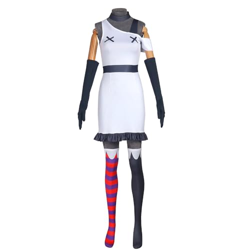 Anjinguang Hazbin Hotel Vaggie Cosplay Kostüm Outfits Anime Rollenspiel Kleid Halloween Karneval Party Uniform für Frauen (Rock + Gürtel + Handschuhe + Schleife + Socken) von Anjinguang