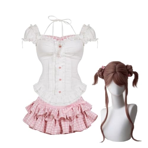 Anjinguang Komatsu Nana Cosplay Kostüm Anime Cosplay Kleidung Uniform Rosa Kurzes Kleid Outfit Karneval Party Halloween Anzug von Anjinguang