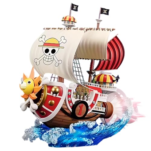 Thousand Sunny Ship Model Figure Luffy Pirate Ship Figur Ornament,Super Large Anime Action Figure Statue,PVC Wave Base Ship,Decoration Collectibles Anime Gifts (29cm) von Anjinguang
