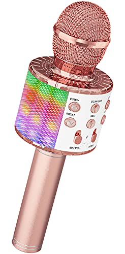 Magic Sing LED Karaoke Mikrofon Kinder, Drahtloses Bluetooth Spielzeug ab 3-12 Jahre Geschenk Mädchen KTV Lautsprecher mit Stimmenverzerrer, Heim KTV Karaoke Maschine für Android, iOS, PC(Roségold) von Ankuka