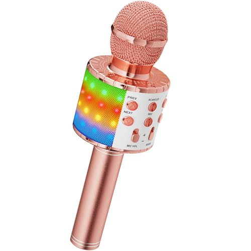 Magic Sing LED Karaoke Mikrofon Kinder, Drahtloses Bluetooth Spielzeug ab 3-12 Jahre Geschenk Mädchen KTV Lautsprecher mit Stimmenverzerrer, Heim KTV Karaoke Maschine für Android, iOS, PC(Roségold) von Ankuka