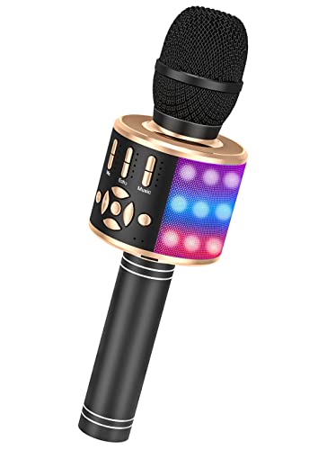 Ankuka Kabelloses Karaoke-Mikrofon, Mikrofon, Bluetooth, Karaoke-Maschine, Home KTV Player, Geschenk für Kinder, Android/iOS, mit Aufnahmefunktion, tanzenden Lichtern, magischen Sounds, Gold/schwarz von Ankuka