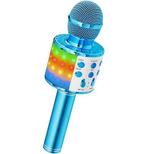 Magic Sing LED Karaoke Mikrofon Kinder, Drahtloses Bluetooth Spielzeug ab 3-12 Jahre Geschenk Mädchen KTV Lautsprecher mit Stimmenverzerrer, Heim KTV Karaoke Maschine für Android, iOS, PC(Blau) von Ankuka