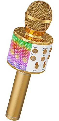 Magic Sing LED Karaoke Mikrofon Kinder, Drahtloses Bluetooth Spielzeug ab 3-12 Jahre Geschenk Mädchen KTV Lautsprecher mit Stimmenverzerrer, Heim KTV Karaoke Maschine für Android, iOS, PC(Gold) von Ankuka