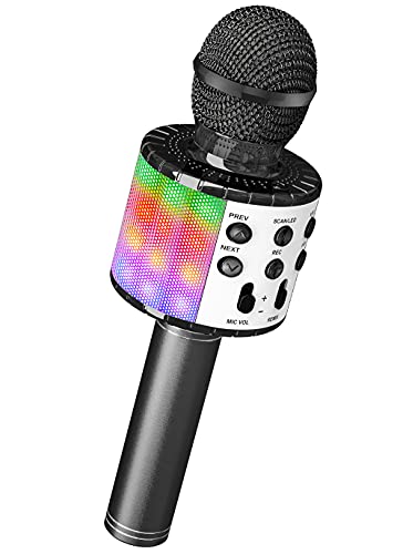Magic Sing LED Karaoke Mikrofon Kinder, Drahtloses Bluetooth Spielzeug ab 3-12 Jahre Geschenk Mädchen KTV Lautsprecher mit Stimmenverzerrer, Heim KTV Karaoke Maschine für Android, iOS, PC(Blackplus) von Ankuka