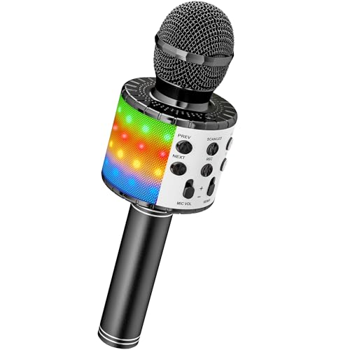 Magic Sing LED Karaoke Mikrofon Kinder, Drahtloses Bluetooth Spielzeug ab 3-12 Jahre Geschenk Mädchen KTV Lautsprecher mit Stimmenverzerrer, Heim KTV Karaoke Maschine für Android, iOS, PC(Blackplus) von Ankuka