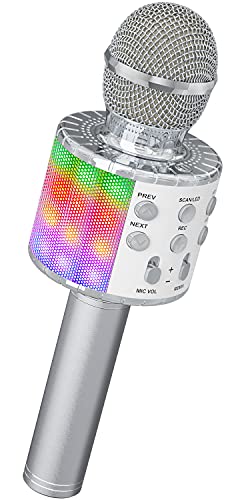 Magic Sing LED Karaoke Mikrofon Kinder, Drahtloses Bluetooth Spielzeug ab 3-12 Jahre Geschenk Mädchen KTV Lautsprecher mit Stimmenverzerrer, Heim KTV Karaoke Maschine für Android, iOS, PC(Silber) von Ankuka
