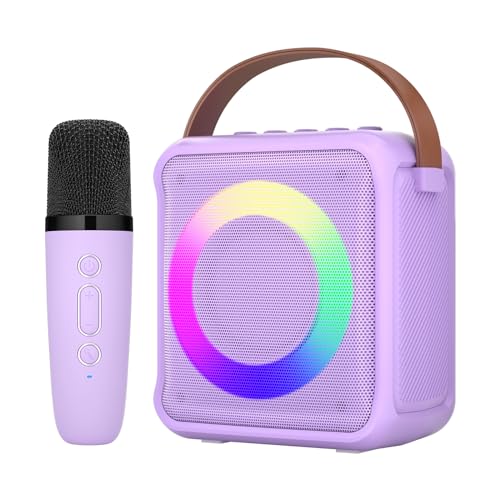 Karaoke Maschine mit 1 Drahtlosen Mikrofonen, Ankuka Spielzeug für Kinder & Erwachsene, mit LED-Licht und Sprachveränderungseffekten, tragbare, Geschenke für Alter 3-18 Kinder, Jungen, Mädchen(lila) von Ankuka