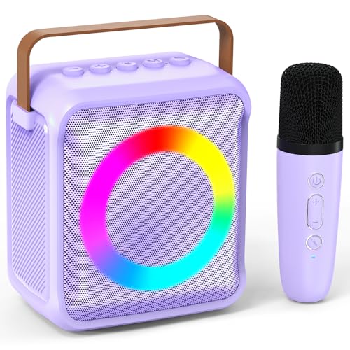 Karaoke Maschine mit 1 Drahtlosen Mikrofonen, Ankuka Spielzeug für Kinder & Erwachsene, mit LED-Licht und Sprachveränderungseffekten, tragbare, Geschenke für Alter 3-18 Kinder, Jungen, Mädchen(lila) von Ankuka